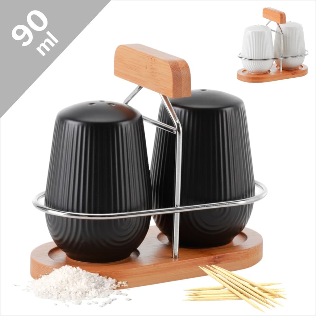 Saleiro e Paliteiro 90ml Em Cerâmica Com Suporte Em Bambu Oásis