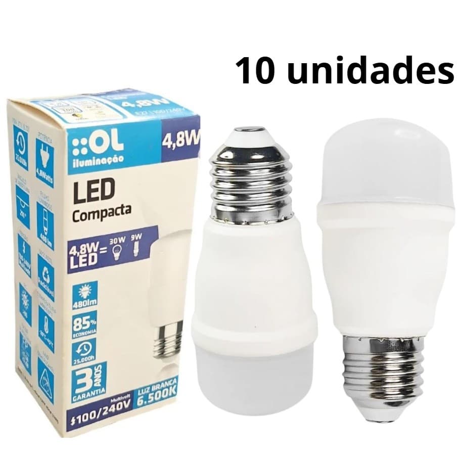 Kit 10  Lâmpada Compacta Led Sorvete 4.8W 6500k Bivolt E27 Branco Frio