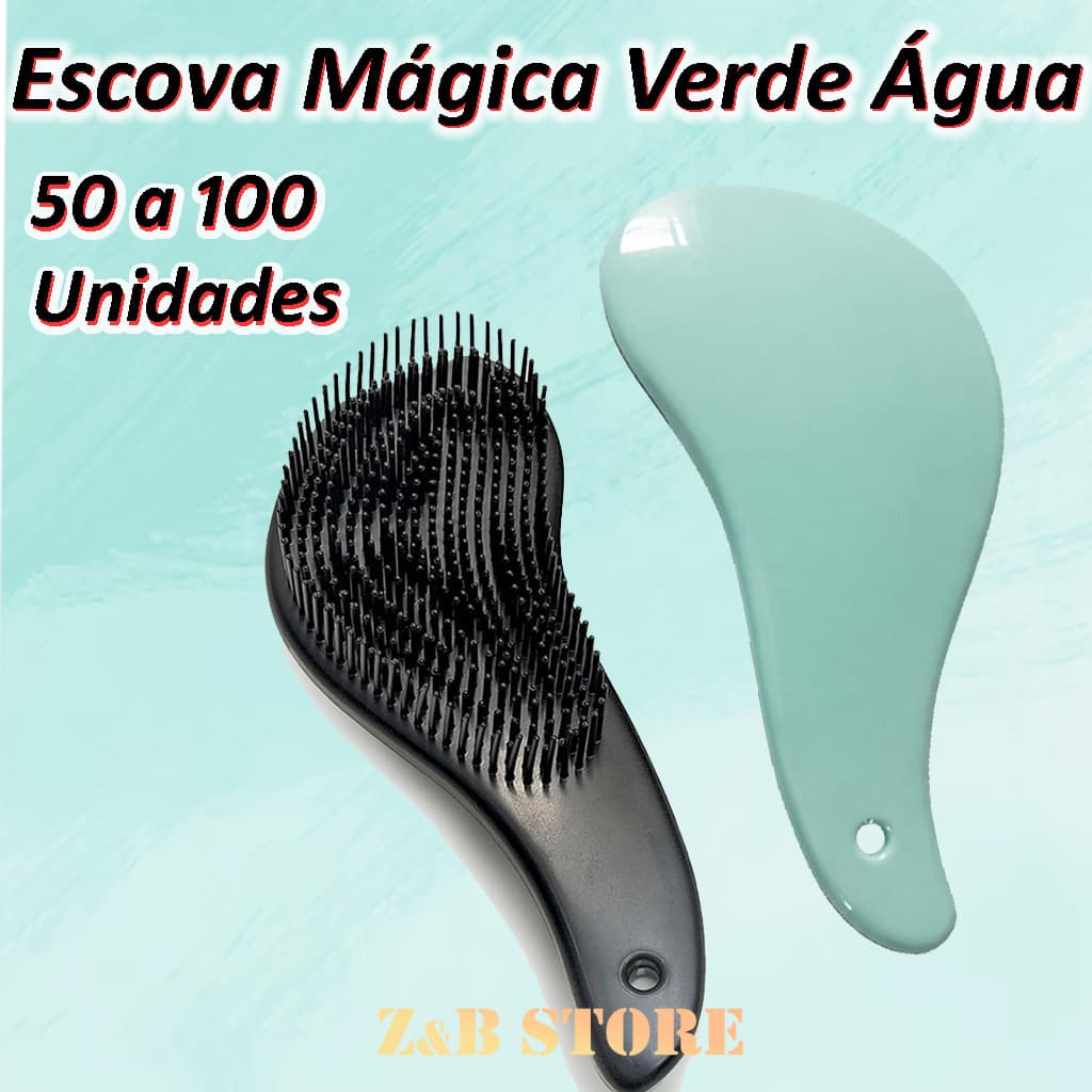 Kit 50 ate 100 Escovas Mágicas - VERDE AGUA - Anti Frizz – Cabelos Lisos e Cacheados – Atacado