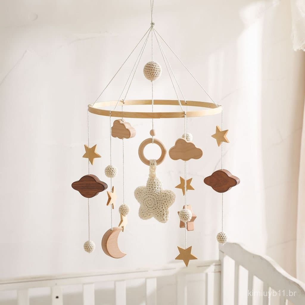 Pingente para Berço de Bebê com Estrelas, Lua e Nuvens, Sino de Cama Céu Estrelado, Decoração Simples para Quarto de Beb