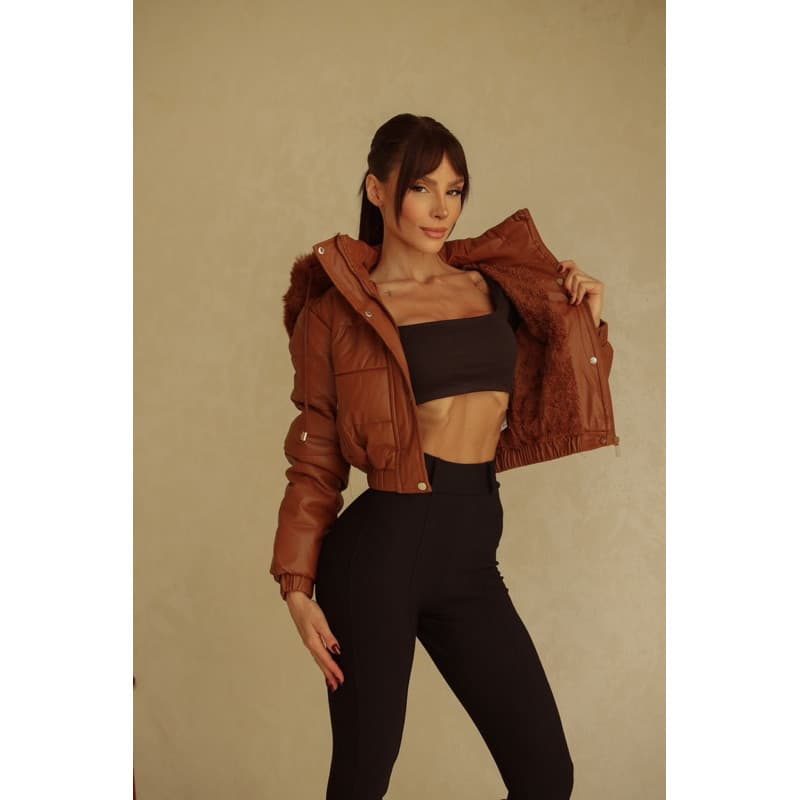 Jaqueta de Couro Puffer Premium | Forro Pelinho Quentinho | Capuz Removível | Look Moderno – Inverno 2026