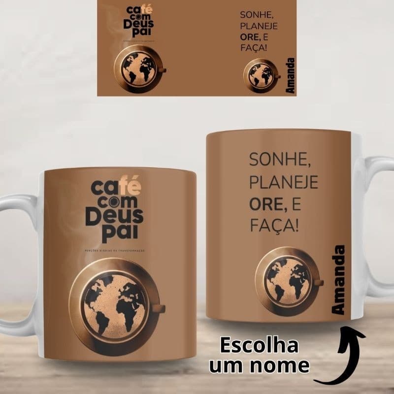 Caneca Café com Deus Pai 2025 Personalizada Porcelana 325ml Presente Religioso