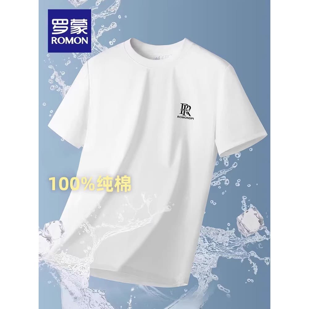 [100% algodão] Camiseta masculina de manga curta com gola redonda Lomon 2026 verão novo estilo estampado na moda Top com