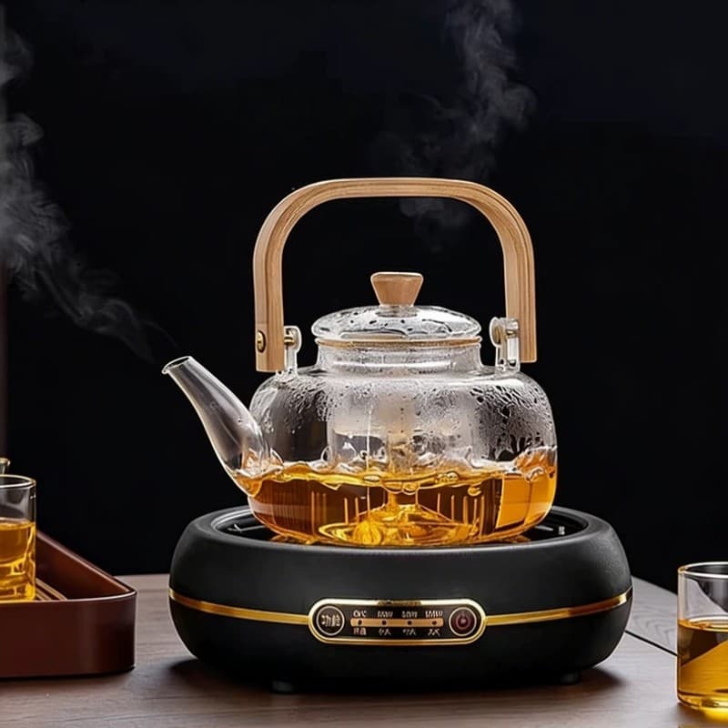 Chaleira Vidro Borossilicato com Alça de Bambu 1000ml DIRETAMENTE AO FOGO