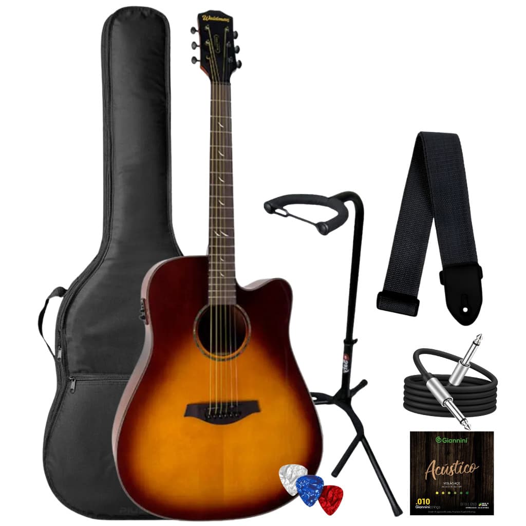 Kit Violao Waldman Blastone Dcex-741 Aço + Capa Suporte Cabo Correia Palhetas