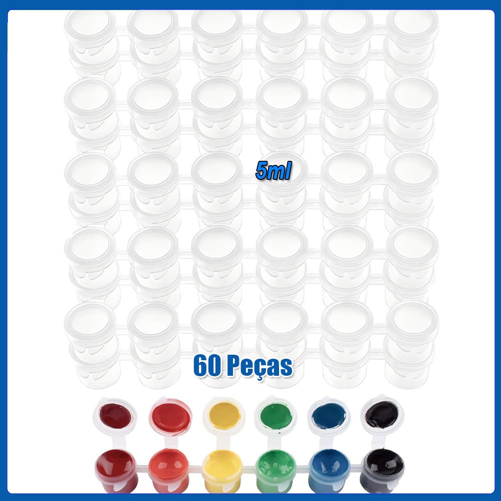 60 potes 5ml de tinta vazios de armazenamento de tinta de artesanato para salas de aula escolas pinturas festivais