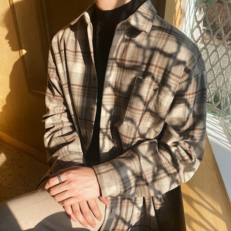 MRCYC Camisa xadrez grossa de inverno masculina de manga comprida camisa Casual masculina estilo coreano jaqueta moderna
