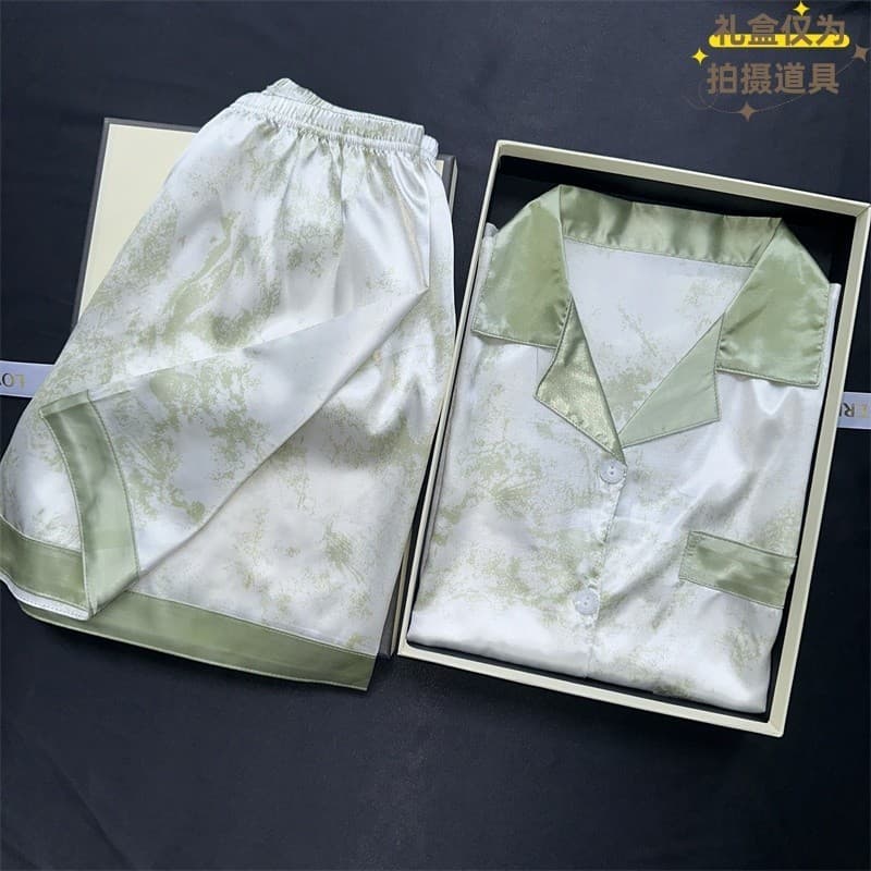 Pijamas De Seda Femininos Shorts De Manga Curta Com Estampa De Cereja Mickey Para Mulheres Conjunto