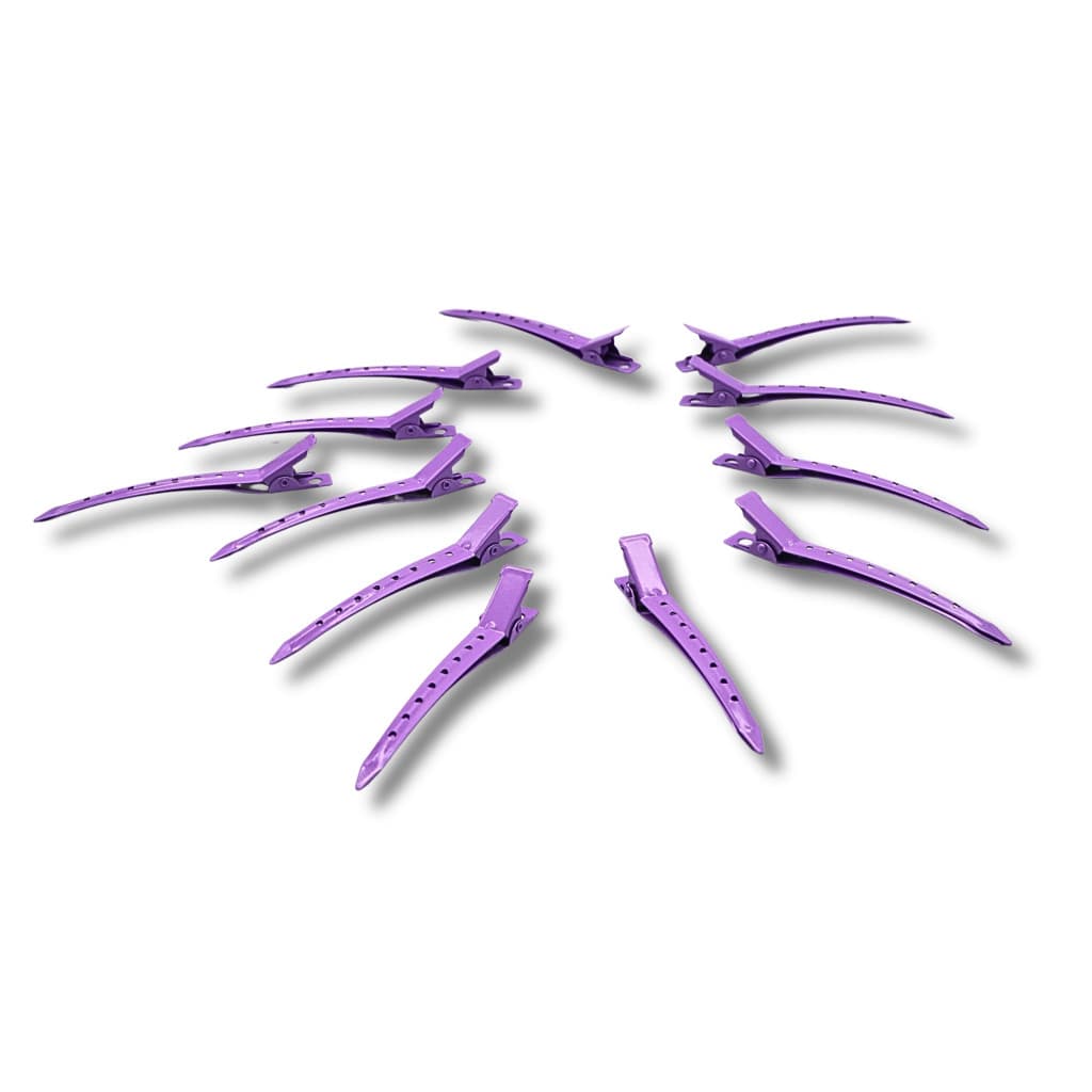 Conjunto de 12 Presilhas De Metal Roxo Profissionais Super Fina de Cabelos e Penteado