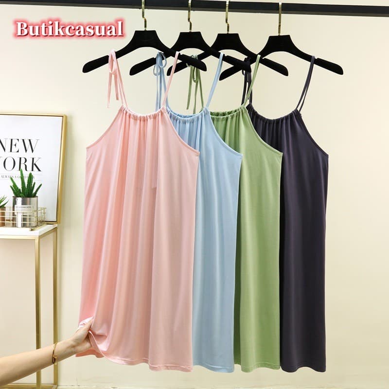 Vestido modal Feminino Novo Tamanho Grande casual suspender Verão Fino Solto Camisola Fina