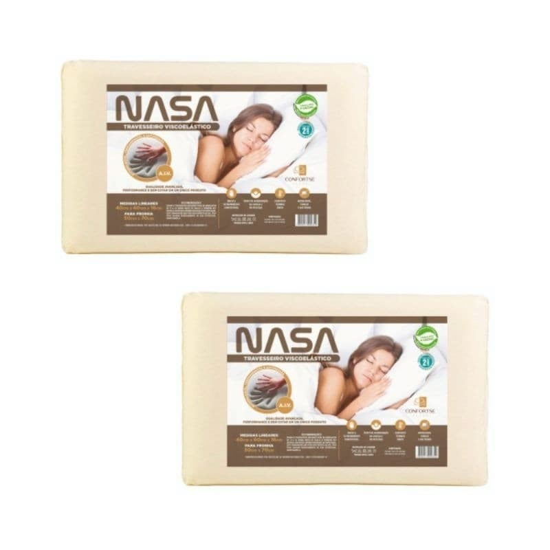 Kit 2 Travesseiros NASA Confortse 16cm Viscoelástico – Máximo Conforto, Antialérgico e Antiácaro