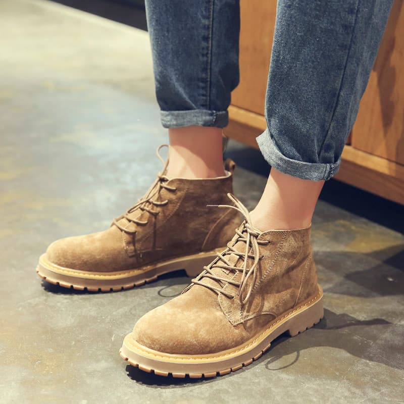 Botas Martin foscas masculinas de cano alto, versão coreana de outono, botas Cargo de lã de inverno, cano médio, couro g