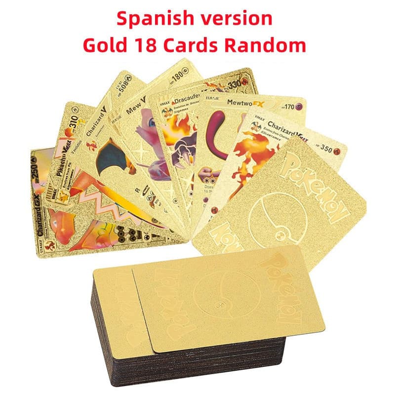 Espanha Original Pokémon cartão ouro preto prata Charizard Pikachu batalha coleção treinador brinquedo YGY7