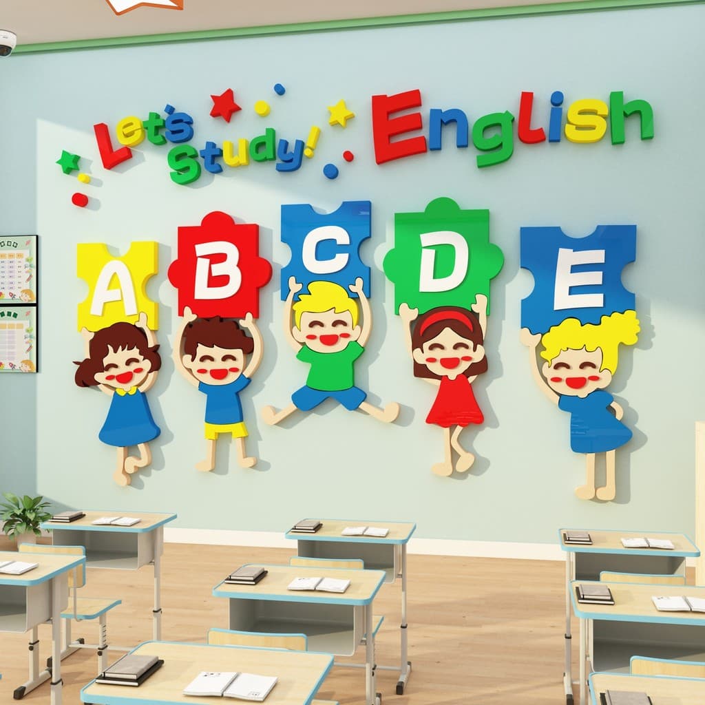 Inglês sala de aula Layout decoração jardim de infância anel criação tema treinamento instituição estúdio canto suporte