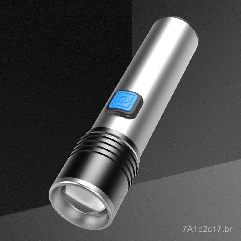 Lanterna Mini Multifuncional Recarregável por USB com Zoom, LED de Alta Luminosidade para Camping, em Liga de Alumínio,
