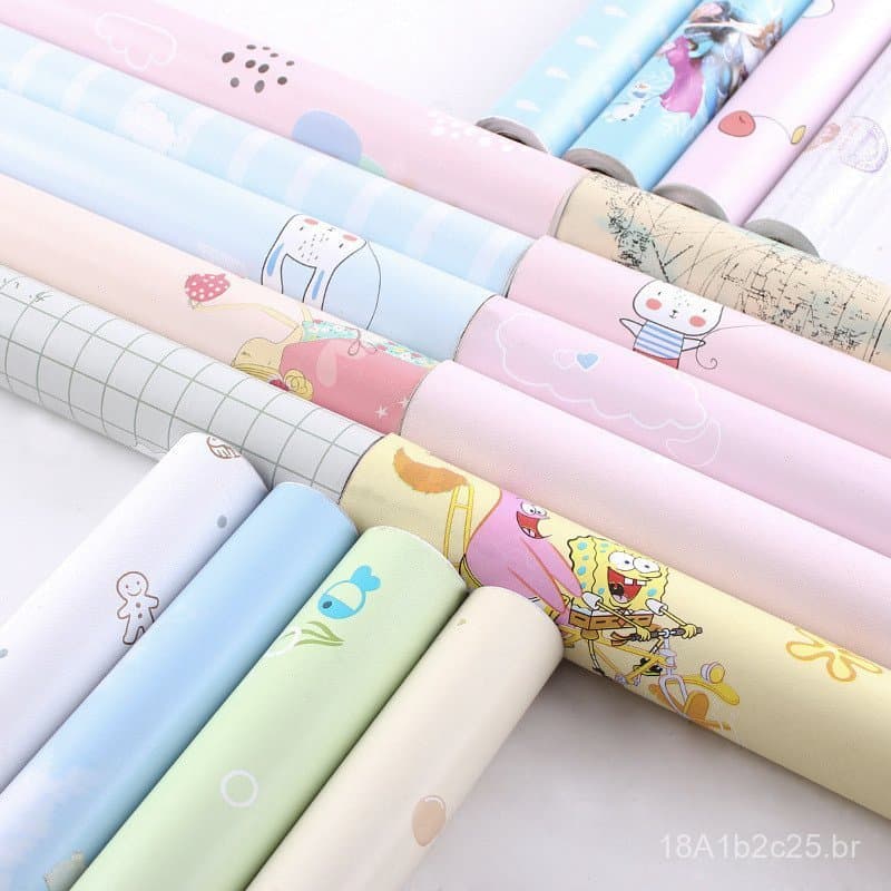 Papel de parede com desenhos animados autoadesivo para quarto, aconchegante, à prova d'água e resistente à umidade, ades