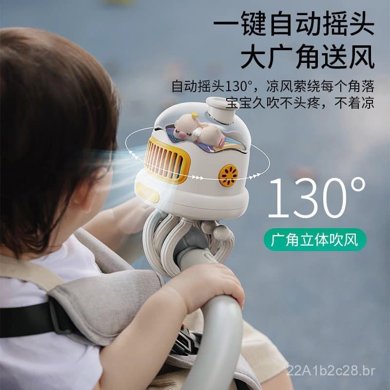 Ventilador portátil para carrinho de bebê, recarregável por USB, mini e fofo com clipe, novo e criativo, estilo polvo, p