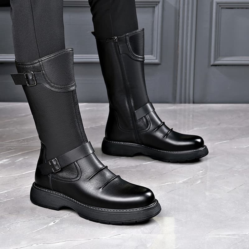 Botas masculinas de couro macio de sola grossa couro genuíno botas de motociclista aumento interno botas de equitação fo