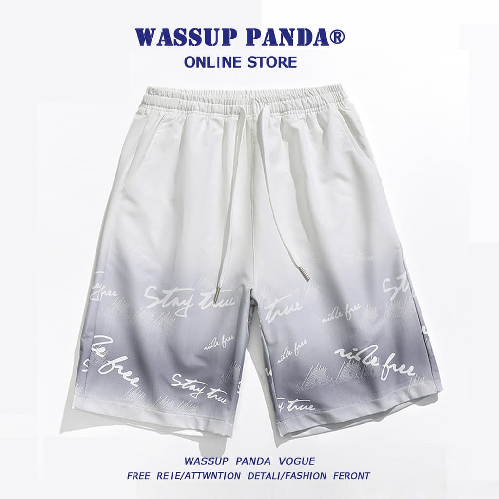 WASSUP PANDA Verão Fino Gradiente Seda Gelo Praia Shorts Masculino Solto Reto de Secagem Rápida Calças Esportivas de Cin