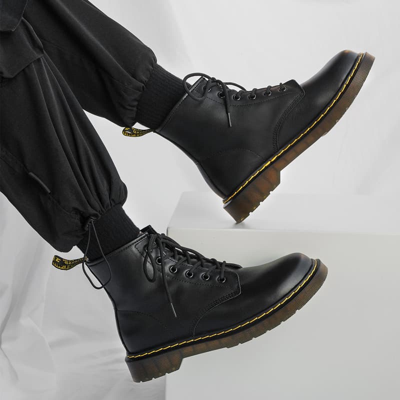 Botas Martin de couro genuíno masculino de cano médio estilo britânico All-Match sapatos de couro de cano alto primavera
