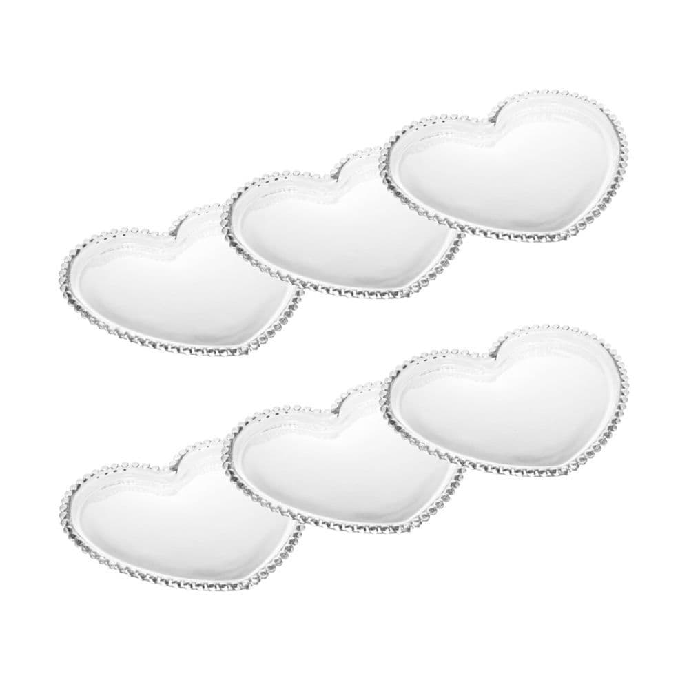 Cj 6 Pratos para Sobremesa de Cristal C/Formato Coração Pearl Bolinha Transparente 20x17cm Wolff