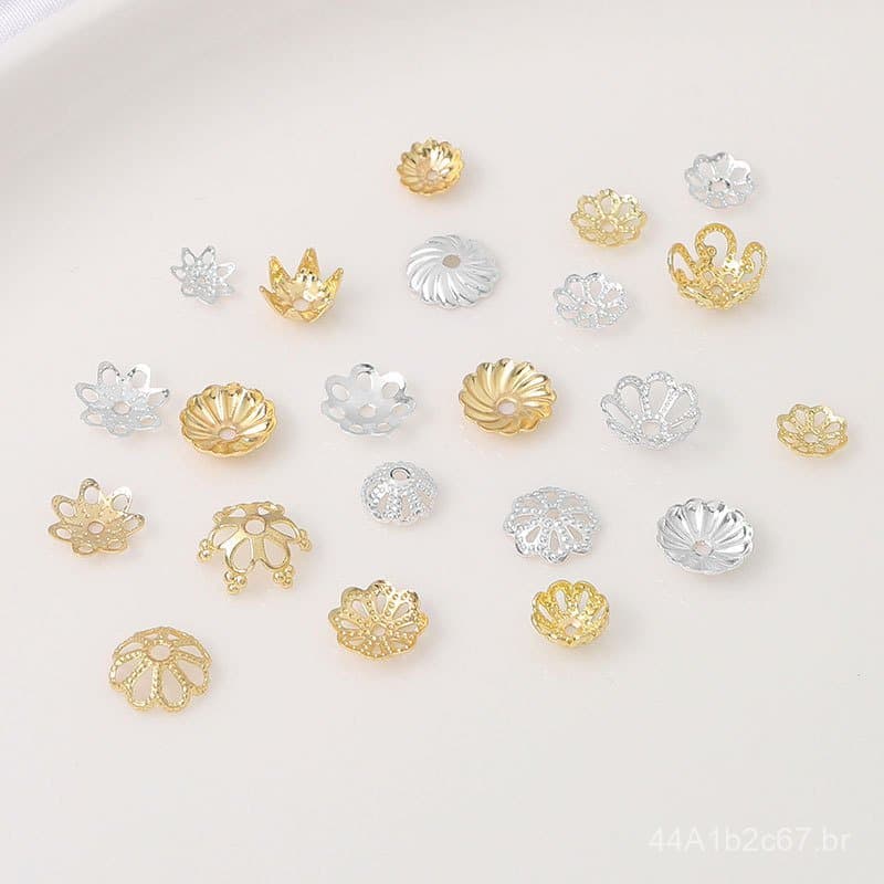 Conjunto de suportes para contas de pulseira banhados a ouro 14K com retenção de cor, com tampas separadoras de pérolas