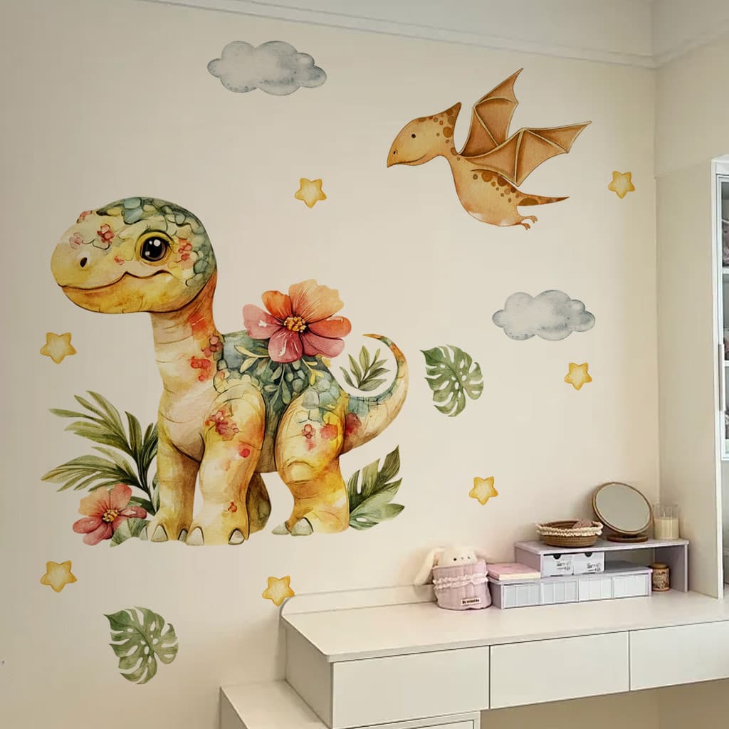 Variedade grande árvore dos desenhos animados Animal dinossauro borboleta adesivos de parede sala estar quarto das crian