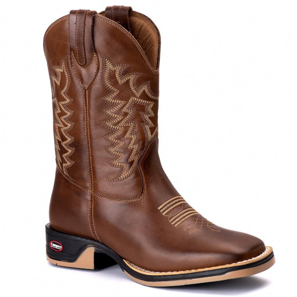 Bota Texana Rodeio Country Couro Bico Quadrado Masculina