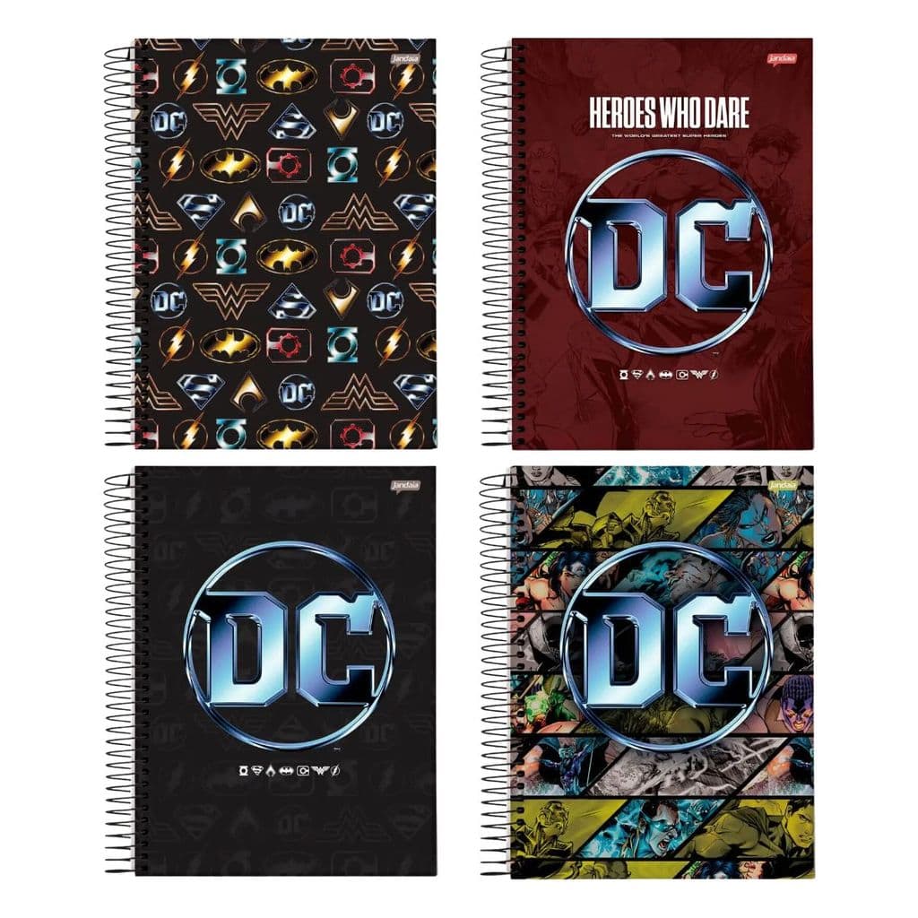 4 Cadernos Espiral 1/4 80Fls DC Comics Capa Dura +Brin.de