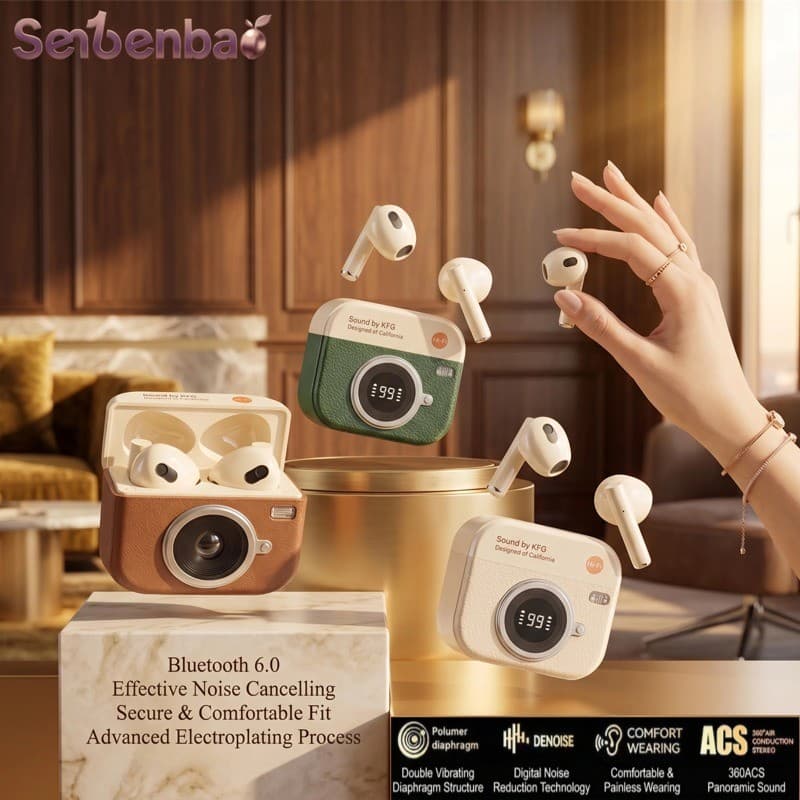 Senbenbao X12 Pro Fones De Ouvido De Couro Sem Fio Design Inspirado Na Câmera Com Som Estéreo HiFi Cancelamento De Ruído