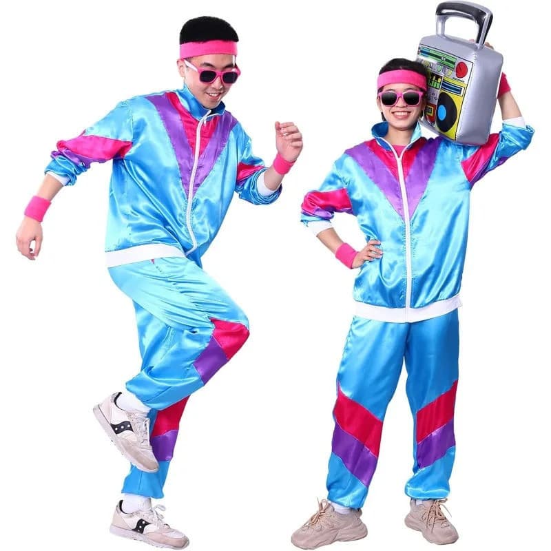 Conjunto de Agasalho Retrô Masculino, Anos 80, 90, Hip Hop, Vintage, Jaqueta Corta-Vento, Calças, Tema, Festa, Halloween