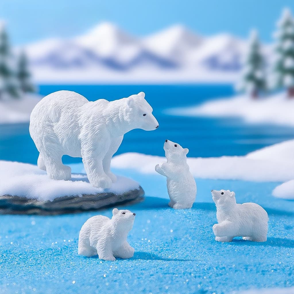 3 Pçs Em Miniatura Urso Polar Paisagem Estátua Bonito Dos Desenhos Animados Cena De Neve Pública DIY Decoração Acessório