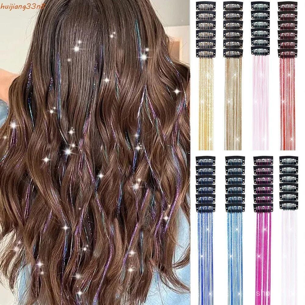 HUIJIANG 6 Peças De Enfeites De Cabelo , Ferramentas De Trança Com Glitter , Extensões De Ouropel , Clipe Longo Em Brilh
