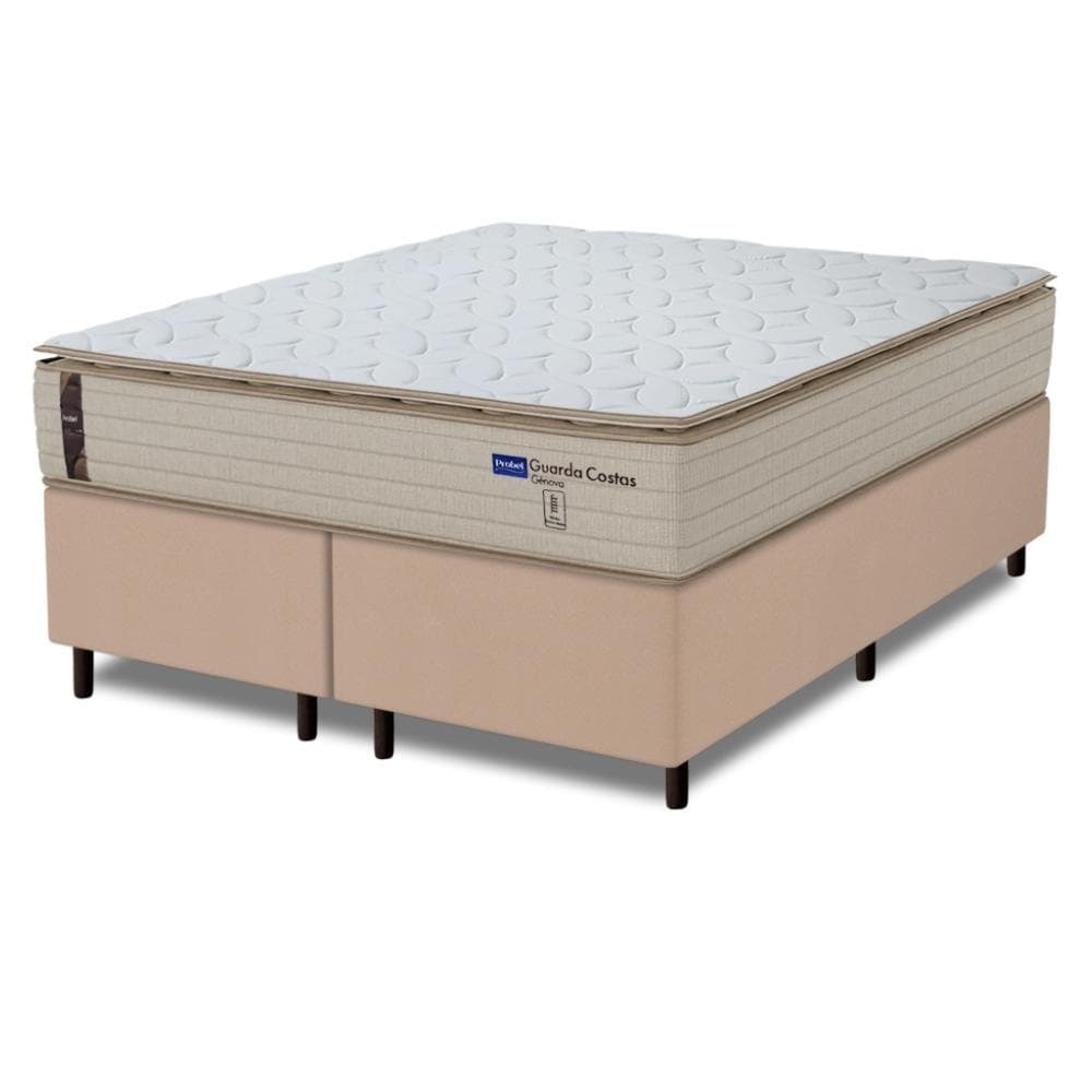 Cama Box Queen Probel Molas Ensacadas Pillow Top 158x198x68cm Guarda Costas Genova Branco/Bege