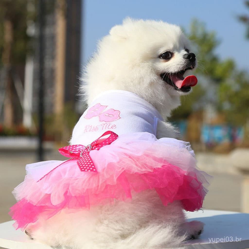 Vestido Para Animais De Estimação Atraente Algodão Respirável Lindo Laço Nó Saia Cachorro O Verão