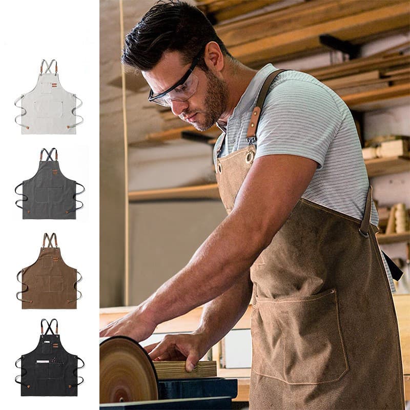 Avental estilo Pastoral francês Denim Barista artesão carpintaria ferramentas lona trabalho masculino Chef cozinha domés
