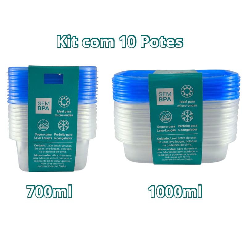 Conjunto com 10 Potes 700 e 1000ml - Frezzer, Micro-ondas e Lava-louças Perfeito P/ sua organização!