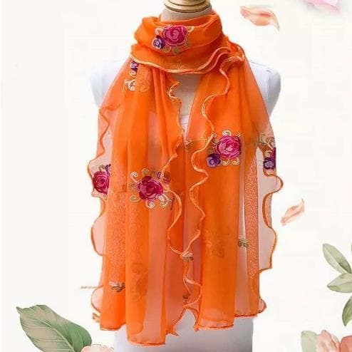 Beleza gaze cachecol lenço de seda xale feminino Oversized novo estilo primavera outono All-Match bordado rosa estilo lo
