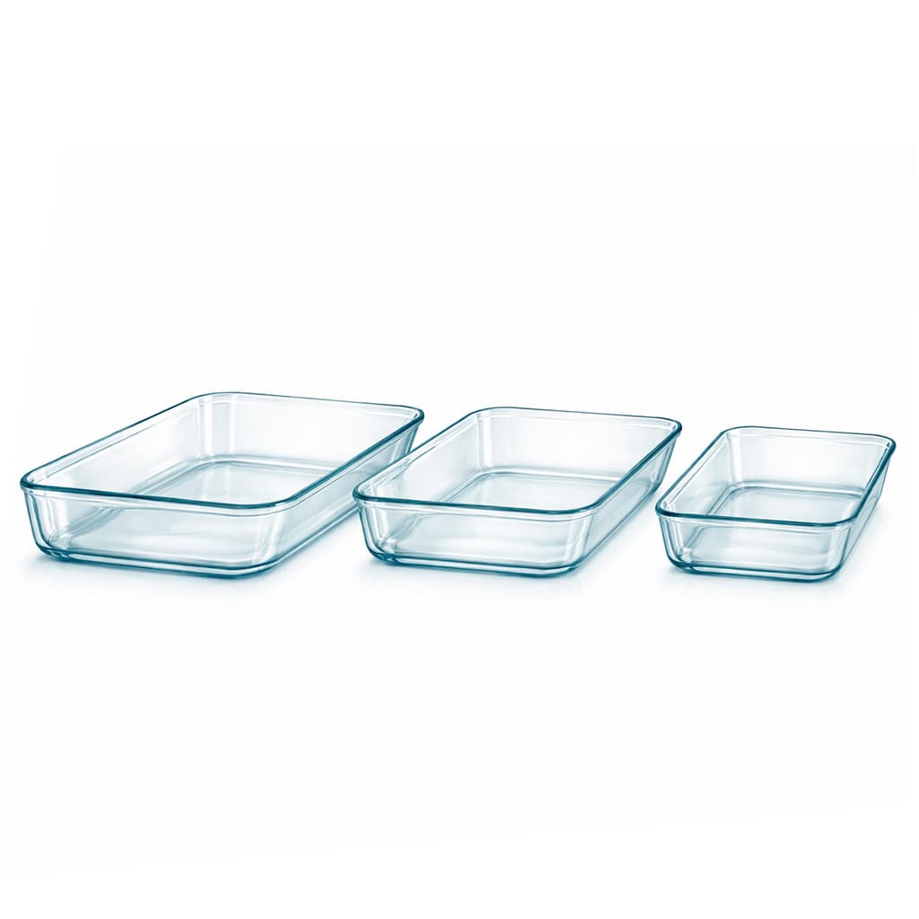 Kit 3 Travessas Vidro Retangulares Conjunto Assadeira Assar Cozinha Lasanha Bolo Domésticas Multiuso