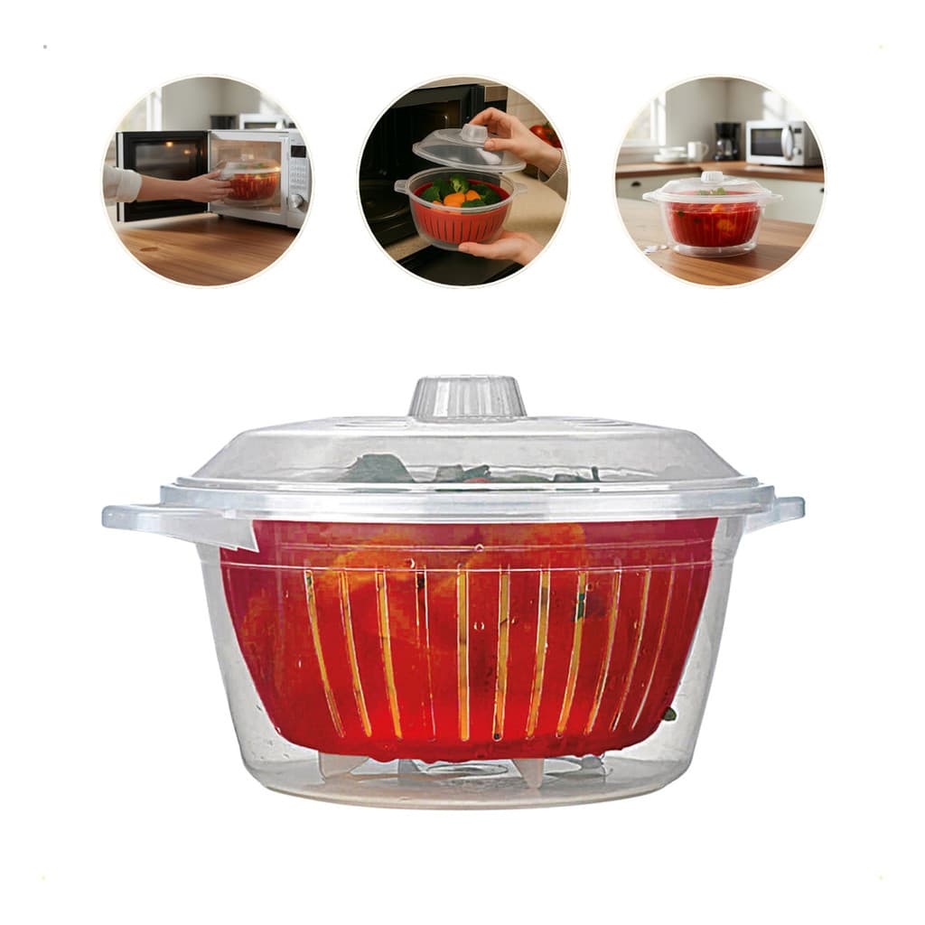 Panela Micro-ondas Nitron 2,6L Com Cesto Cozimento Saudável e Rápido Fácil de Limpar Resistente