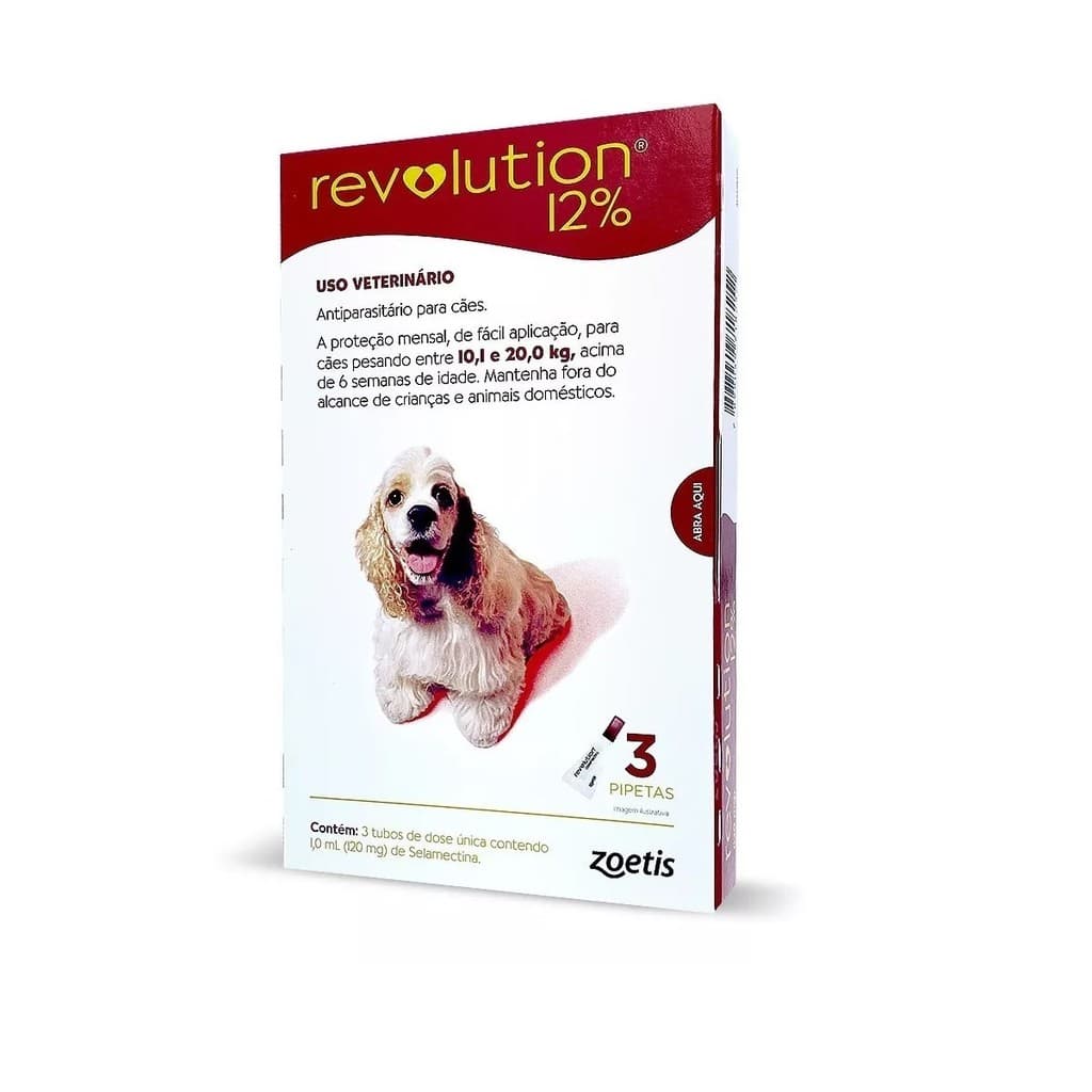 Anti Pulgas Revolution 120 Mg de 10,1 A 20 Kg Com 3 Pipetas