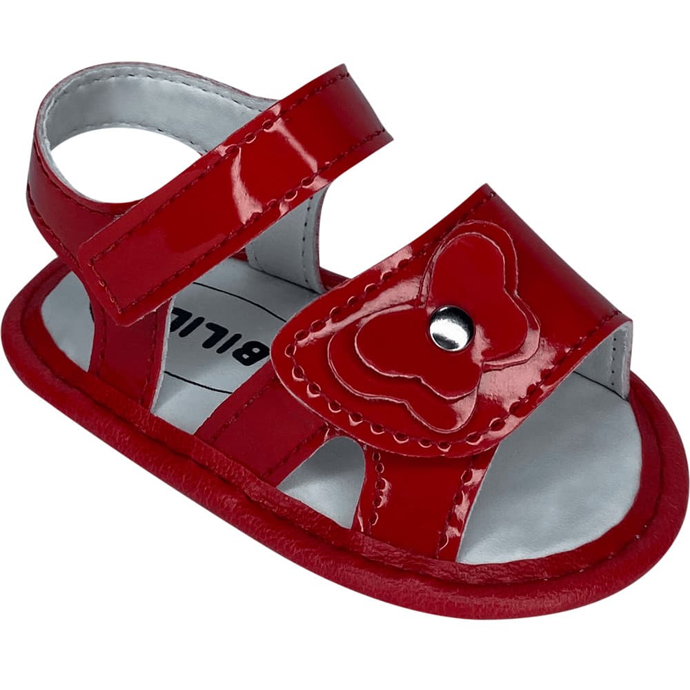 Sandália Bebê Menina Recém Nascida Macia Confort Luxo Bibi Lili Cor:Vermelho/Borboleta