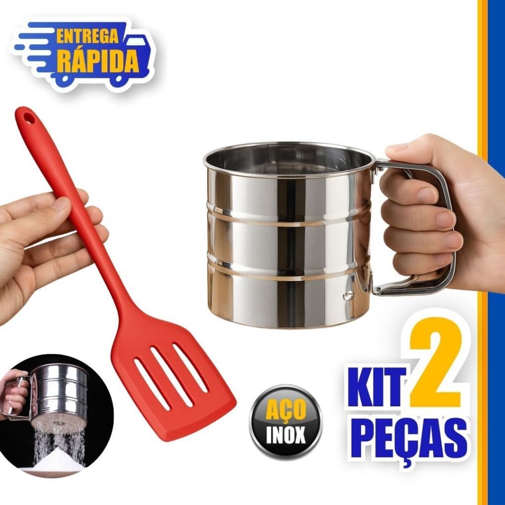 2/1 Unidade 1 Polvilhador Peneira Inox com Gatilho e 1 Espatula vazada para tapioca