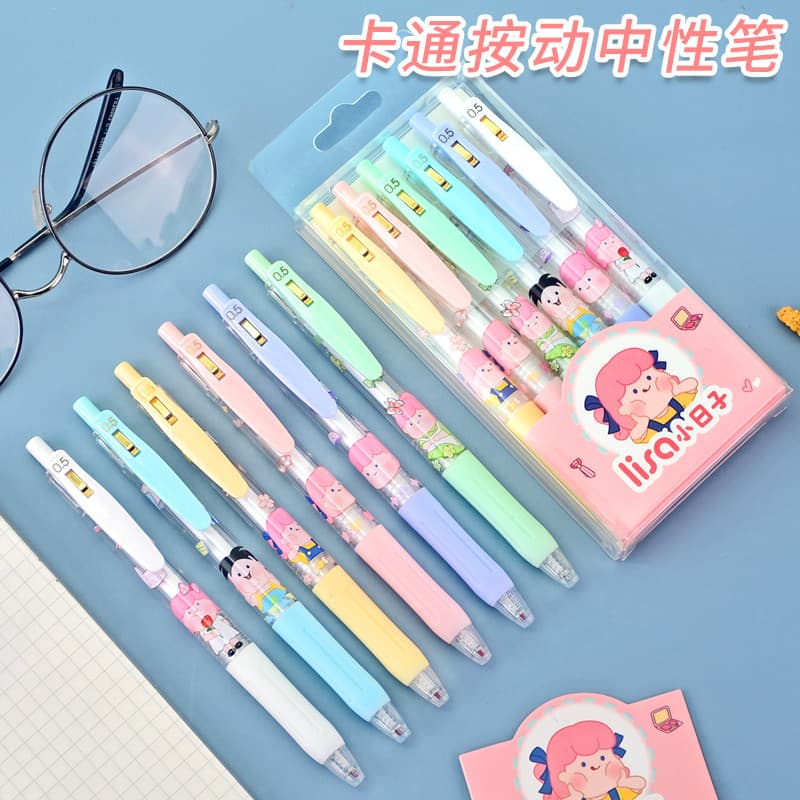 Little Fairy Pass Caneta Gel Preta Press Girl Cute Soft Cute Black 0.5 Caneta Estudante Caneta tinteiro de grande capaci