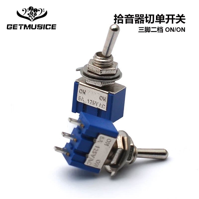 Mini interruptor seletor de captadores de três pinos e duas posições para guitarra elétrica.
