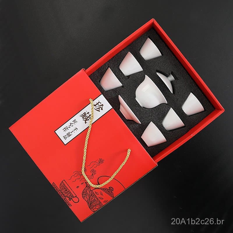 Conjunto de chá de cerâmica completo em caixa de presente para uso doméstico, xícaras de chá kung fu, gaiwan para prepar