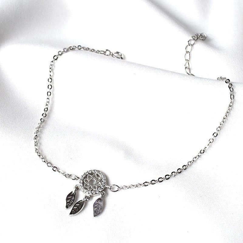 Tornozeleira de prata esterlina s925 estilo coreano CHIC com pingente de apanhador de sonhos, estilo feminino simples e