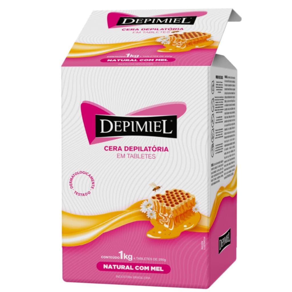 Cera Depilatoria Depimiel 1Kg Natural Com Mel Em Tabletes De 250g Cada