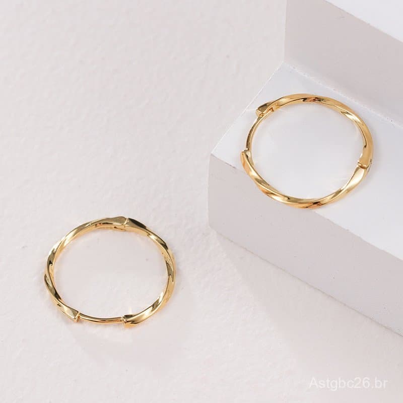 Brincos de argola lisos em ouro e prata~Novos brincos de argola com pino de prata, estilo coreano moderno e elegante, si