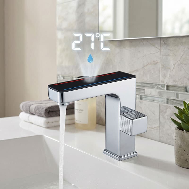 Torneira quadrado Banheiro com Display LED 360° Quente Frio Instalação Fácil Segurança